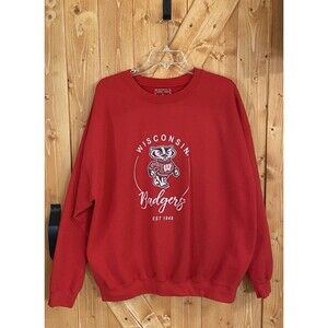 Wisconsin Badgers Bucky Logo Red Crewneck Sweatshirt XL Unisex NCAA Team